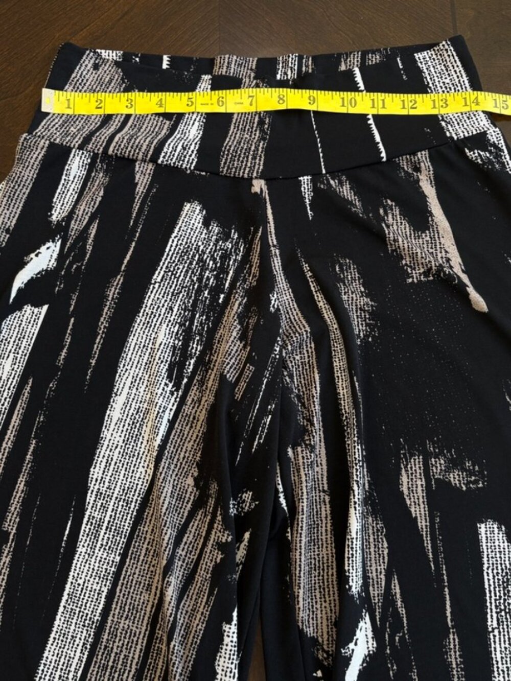 Clara Sun Woo Wide Leg Palazzo Pants Sz L Abstract Print Liquid Knit Travel - Picture 7 of 10